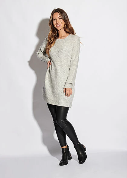 ONLY Damen NOOS Struktur Strickkleid Hell Grau Melange 6 ONLY Damen NOOS Struktur Strickkleid Hell Grau Melange – Bild 4