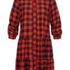 Styleboom Fashion Damen Oversized Flanell Crepe Kleid Karo Muster Rot Schwarz -Luftig Und Leicht 20096420