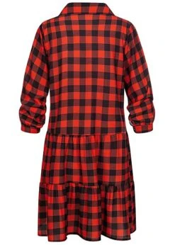 Styleboom Fashion Damen Oversized Flanell Crepe Kleid Karo Muster Rot Schwarz -Luftig Und Leicht 20096420 2