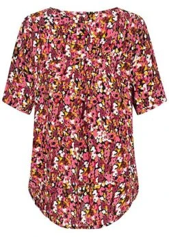 ONLY Damen Krepp Blusen Shirt Floraler Print Vokuhila Schwarz Rot Multicolor -Luftig Und Leicht 20104616 2