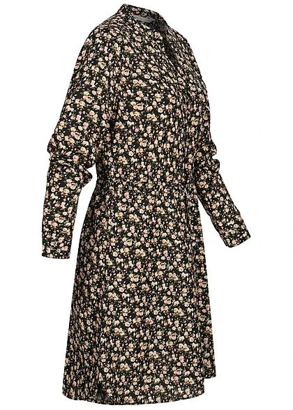 ONLY Damen NOOS V-Neck Krepp Tunika Kleid Taillenzug Blumen Muster Schwarz Grün 4 ONLY Damen NOOS V-Neck Krepp Tunika Kleid Taillenzug Blumen Muster Schwarz Grün – Bild 2