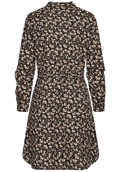 ONLY Damen NOOS V-Neck Krepp Tunika Kleid Taillenzug Blumen Muster Schwarz Grün 5 ONLY Damen NOOS V-Neck Krepp Tunika Kleid Taillenzug Blumen Muster Schwarz Grün – Bild 3