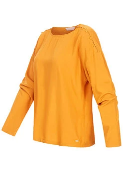 Tom Tailor Damen Langarm Bluse Schulter Knopfleiste Orange Gelb -Luftig Und Leicht 20104791 1