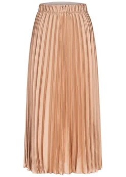 Hailys Damen Longform Faltenrock Gummibund Beige