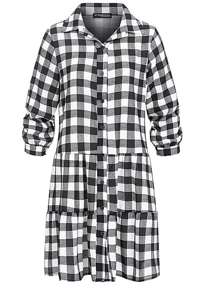 Styleboom Fashion Damen Oversized Flanell Crepe Kleid Schwarz Weiss 3 Styleboom Fashion Damen Oversized Flanell Crepe Kleid Schwarz Weiss