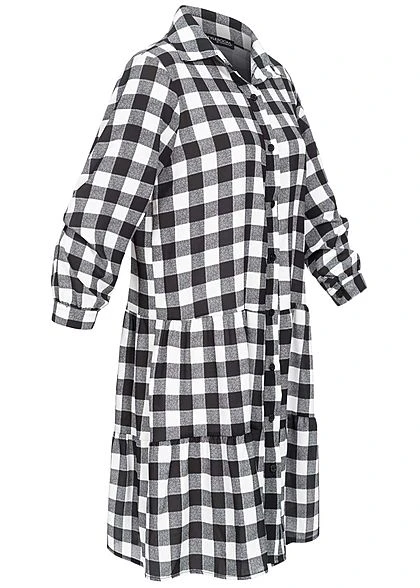 Styleboom Fashion Damen Oversized Flanell Crepe Kleid Schwarz Weiss 4 Styleboom Fashion Damen Oversized Flanell Crepe Kleid Schwarz Weiss – Bild 2