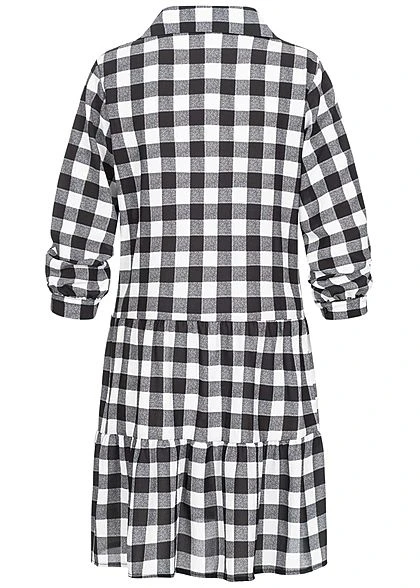 Styleboom Fashion Damen Oversized Flanell Crepe Kleid Schwarz Weiss 5 Styleboom Fashion Damen Oversized Flanell Crepe Kleid Schwarz Weiss – Bild 3