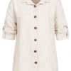 Hailys Damen Turn-Up Bluse In Feinkordoptik Knopfleiste Lockerer Schnitt Creme Beige -Luftig Und Leicht 20110015