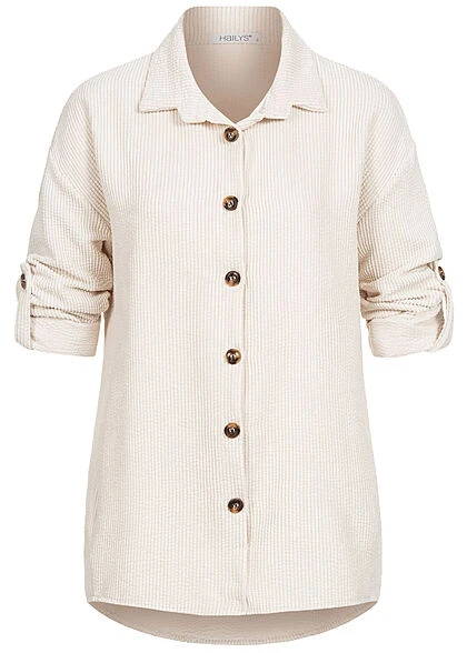 Hailys Damen Turn-Up Bluse In Feinkordoptik Knopfleiste Lockerer Schnitt Creme Beige 3 Hailys Damen Turn-Up Bluse In Feinkordoptik Knopfleiste Lockerer Schnitt Creme Beige