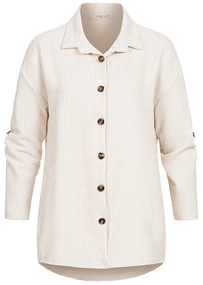 Hailys Damen Turn-Up Bluse In Feinkordoptik Knopfleiste Lockerer Schnitt Creme Beige 4 Hailys Damen Turn-Up Bluse In Feinkordoptik Knopfleiste Lockerer Schnitt Creme Beige – Bild 2