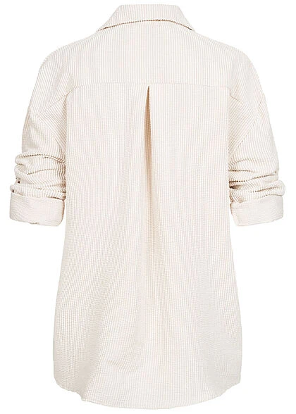 Hailys Damen Turn-Up Bluse In Feinkordoptik Knopfleiste Lockerer Schnitt Creme Beige 5 Hailys Damen Turn-Up Bluse In Feinkordoptik Knopfleiste Lockerer Schnitt Creme Beige – Bild 3