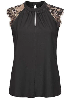 Vero Moda Damen NOOS Blusen Spitzentop Mit Flügelärmeln Knopf Hinten Schwarz