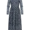 Tom Tailor Damen Langarm Midi Mesh Kleid Blumen Muster 2-lagig Blau Weiss -Luftig Und Leicht 20120491