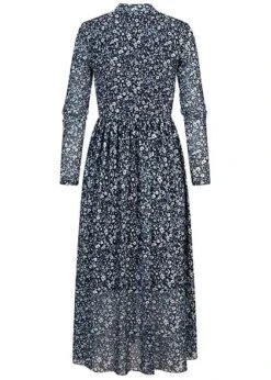 Tom Tailor Damen Langarm Midi Mesh Kleid Blumen Muster 2-lagig Blau Weiss -Luftig Und Leicht 20120491 2