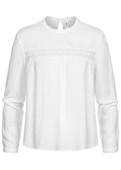 ONLY Damen Langarm Struktur Bluse Häkeldetail Vorne Cloud Dancer Weiss