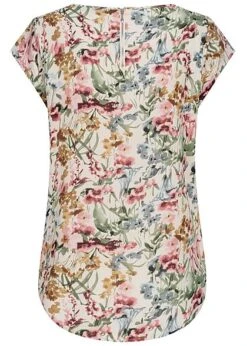 ONLY Damen NOOS Blusen Top Blumen Print Vokuhila Zipper Cloud D. Weiss Beige Mc -Luftig Und Leicht 20120661 2