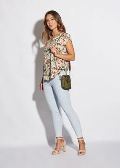 ONLY Damen NOOS Blusen Top Blumen Print Vokuhila Zipper Cloud D. Weiss Beige Mc -Luftig Und Leicht 20120661 3