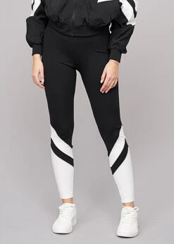 Urban Classics Damen 2-Tone High-Waist Leggings Im Arrow Look Schwarz Weiss