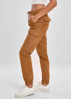 Urban Classics Damen High-Waist Cargo Stoffhose 6-Pockets Toffee Braun