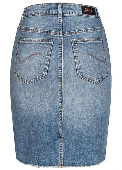 ONLY Damen NOOS Jeansrock Mit Fransen 5-Pockets Schlitz Hinten Medium Blau Denim 6 ONLY Damen NOOS Jeansrock Mit Fransen 5-Pockets Schlitz Hinten Medium Blau Denim – Bild 4
