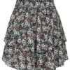 Styleboom Fashion Damen Mini Stufenrock Blumen Muster Schwarz Multicolor -Luftig Und Leicht 21016512