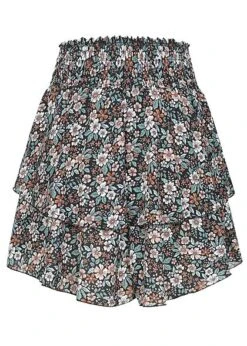 Styleboom Fashion Damen Mini Stufenrock Blumen Muster Schwarz Multicolor -Luftig Und Leicht 21016512 2