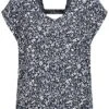 Tom Tailor Damen V-Neck Viskose Blusen Shirt Blumen Muster Navy Blau -Luftig Und Leicht 21020722