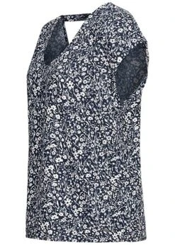 Tom Tailor Damen V-Neck Viskose Blusen Shirt Blumen Muster Navy Blau -Luftig Und Leicht 21020722 1