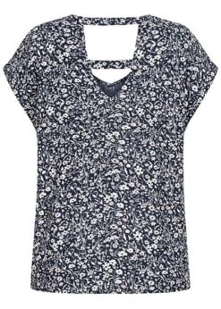 Tom Tailor Damen V-Neck Viskose Blusen Shirt Blumen Muster Navy Blau -Luftig Und Leicht 21020722 2