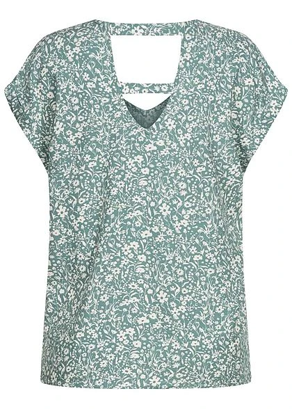 Tom Tailor Damen V-Neck Viskose Blusen Shirt Blumen Muster Mineral Blau 5 Tom Tailor Damen V-Neck Viskose Blusen Shirt Blumen Muster Mineral Blau – Bild 3