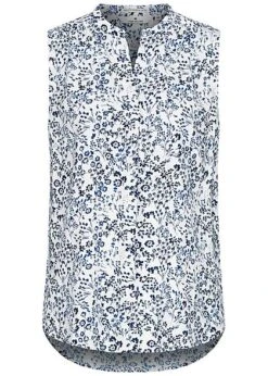 Tom Tailor Damen Viskose Blusen Top Blumen Muster Henleyausschnitt Off Weiss