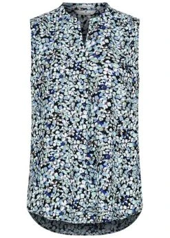Tom Tailor Damen Viskose Blusen Top Blumen Muster Henleyausschnitt Navy Blau