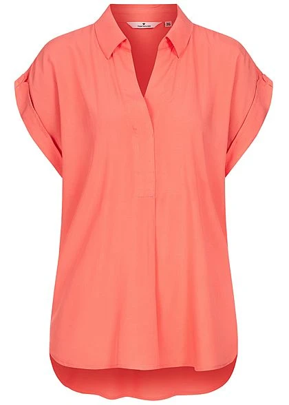 Tom Tailor Damen Viskose Blusen Shirt Mit Ärmelumschlag Strong Peach Pink 3 Tom Tailor Damen Viskose Blusen Shirt Mit Ärmelumschlag Strong Peach Pink