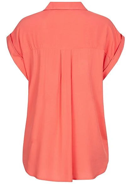 Tom Tailor Damen Viskose Blusen Shirt Mit Ärmelumschlag Strong Peach Pink 4 Tom Tailor Damen Viskose Blusen Shirt Mit Ärmelumschlag Strong Peach Pink – Bild 2