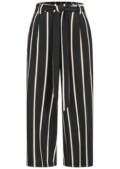 ONLY Damen NOOS Mid-Waist Culotte Strukturhose 2-Pockets Streifen Muster Schwarz Camel