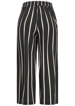 ONLY Damen NOOS Mid-Waist Culotte Strukturhose 2-Pockets Streifen Muster Schwarz Camel -Luftig Und Leicht 21031081 2