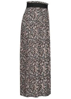 Styleboom Fashion Damen Paperbag Longform Rock Blumen Print Schwarz Beige -Luftig Und Leicht 21036563 1