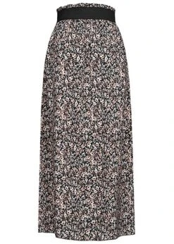 Styleboom Fashion Damen Paperbag Longform Rock Blumen Print Schwarz Beige -Luftig Und Leicht 21036563 2