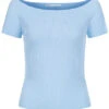 ONLY Damen Ribbed Off-Shouder T-Shirt Cashmere Blau -Luftig Und Leicht 21041601