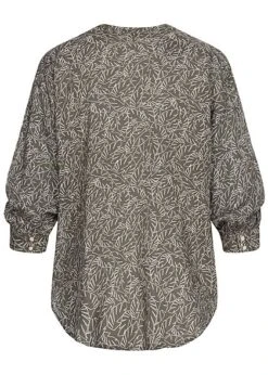 Tom Tailor Damen 3/4-Arm Blusen Shirt Knopfleiste Zweig Muster Khaki Grün Weiss -Luftig Und Leicht 21041761 2