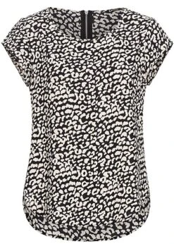 ONLY Damen NOOS Blusen Top Leo Print Vokuhila Zipper Schwarz Beige