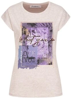 Seventyseven Lifestyle Damen T-Shirt Pailletten Print What You Do Oatmeal Beige Melange