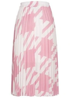 Styleboom Fashion Damen Longform Rock Hahnentritt Muster 2-lagig Weiss D. Rosa -Luftig Und Leicht 21046600 2