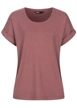 ONLY Damen NOOS Solid T-Shirt Mit Ärmelumschlag Rose Braun Lila