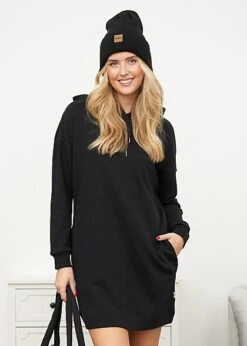 Urban Classics Damen Hoodie Sweat Pullover Kleid Kapuze Schwarz