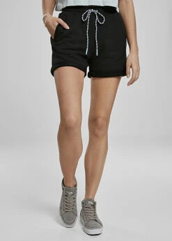 Urban Classics Damen Kurze Sweat Shorts Tunnelzug 3-Pockets Schwarz