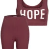 Brave Soul Damen Zweiteiler Set Cropped Top Und Radler Shorts Hope Print Burgundy Rot -Luftig Und Leicht 21052488