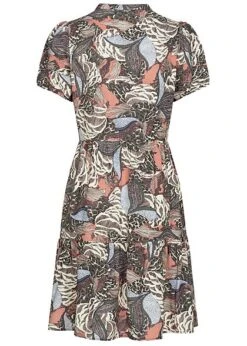 ONLY Damen V-Neck Puffer Stufenkleid Floraler Surfer Print Ash Rose Multicolor -Luftig Und Leicht 21052502 2