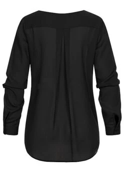 VILA Damen NOOS Leichte V-Neck Langarm Bluse Vokuhila Schwarz -Luftig Und Leicht 21052717 2