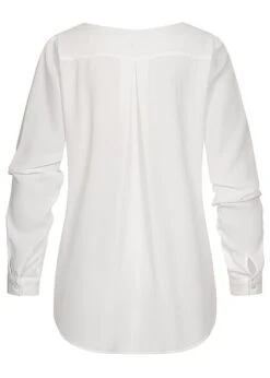 VILA Damen NOOS Leichte V-Neck Langarm Bluse Vokuhila Snow Weiss -Luftig Und Leicht 21052720 2